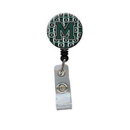 CAROLINES TREASURES Letter M Football Green and White Retractable Badge Reel CJ1071-MBR